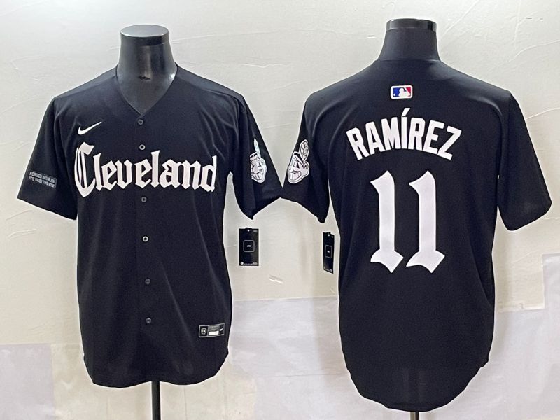 Men 2025 Cleveland Indians 11 Ramirez Black Five generations Joint Name Nike MLB Jersey style 13